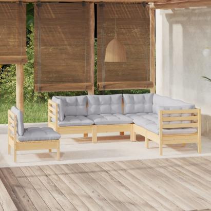 Set mobilier grădină cu perne gri, 5 piese, lemn masiv de pin GartenMobel Dekor