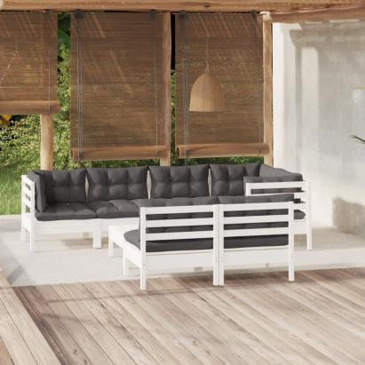 Set mobilier de grădină cu perne, 8 piese, alb, lemn masiv pin GartenMobel Dekor