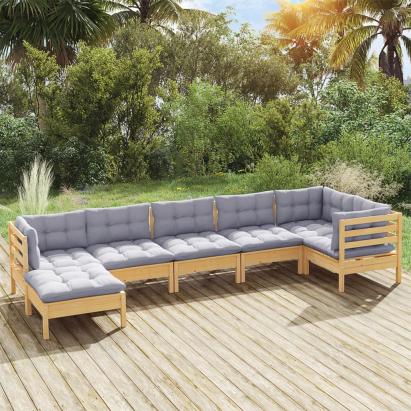 Set mobilier grădină cu perne gri, 7 piese, lemn masiv de pin GartenMobel Dekor