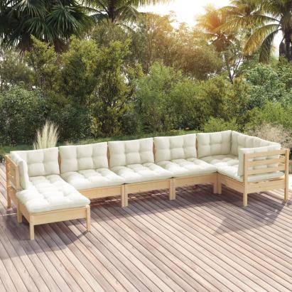 Set mobilier grădină cu perne crem, 7 piese, lemn masiv pin GartenMobel Dekor