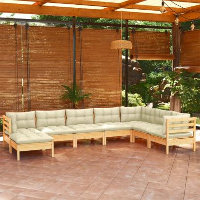 Set mobilier de grădină cu perne crem, 8 piese, lemn masiv pin GartenMobel Dekor