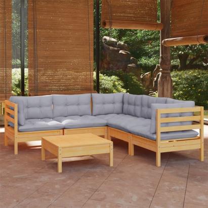 Set mobilier grădină cu perne gri, 6 piese, lemn de pin GartenMobel Dekor
