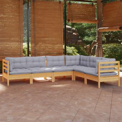 Set mobilier grădină cu perne gri, 6 piese, lemn de pin GartenMobel Dekor