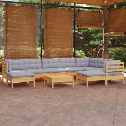 Set mobilier grădină cu perne, 10 piese, gri, lemn masiv pin GartenMobel Dekor