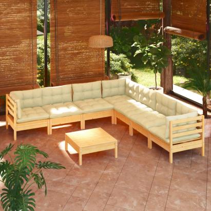 Set mobilier de grădină cu perne crem, 8 piese, lemn masiv pin GartenMobel Dekor