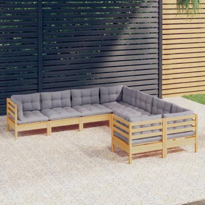 Set mobilier de grădină cu perne gri, 8 piese, lemn masiv pin GartenMobel Dekor