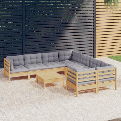 Set mobilier de grădină cu perne, 5 piese, gri, lemn de pin GartenMobel Dekor