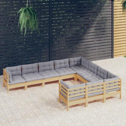 Set mobilier de grădină cu perne gri 10 piese lemn masiv de pin GartenMobel Dekor