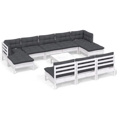 Set de șezlonguri de grădină cu perne 11 piese alb lemn de pin GartenMobel Dekor
