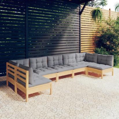 Set mobilier grădină cu perne gri, 7 piese, lemn masiv de pin GartenMobel Dekor