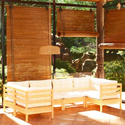 Set mobilier grădină cu perne crem, 6 piese, lemn masiv de pin GartenMobel Dekor