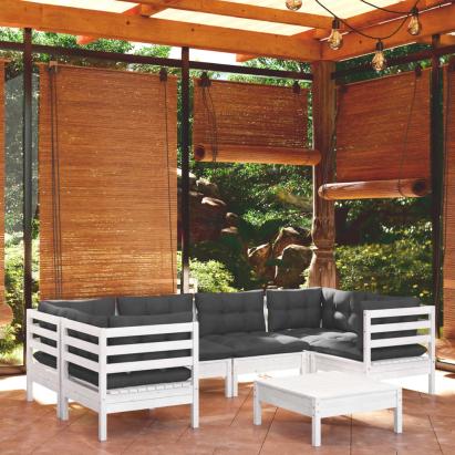 Set mobilier de grădină cu perne, 7 piese, alb, lemn masiv pin GartenMobel Dekor