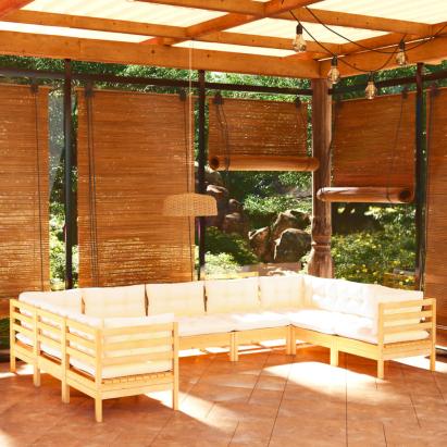 Set mobilier grădină cu perne, 9 piese, crem, lemn de pin GartenMobel Dekor