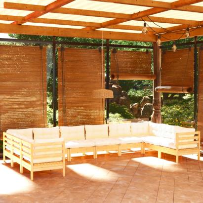 Set mobilier grădină cu perne crem, 10 piese, lemn masiv de pin GartenMobel Dekor