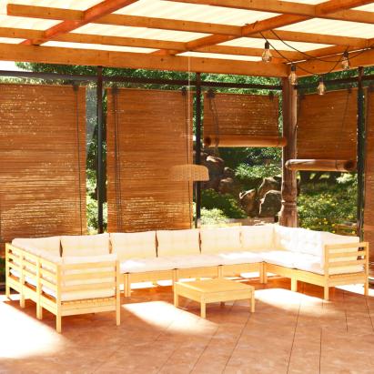 Set mobilier grădină cu perne crem, 11 piese, lemn masiv de pin GartenMobel Dekor