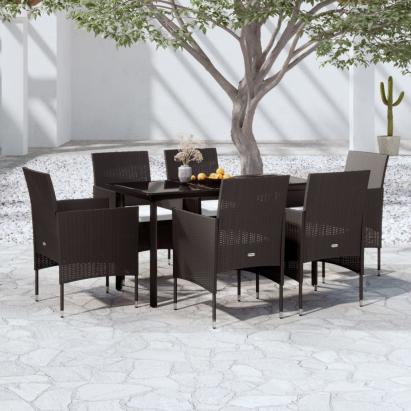 Set de masă pentru grădină, 7 piese, cu perne, negru GartenMobel Dekor