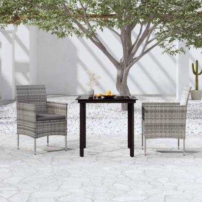 Set mobilier de grădină, cu perne, 3 piese, gri și negru GartenMobel Dekor