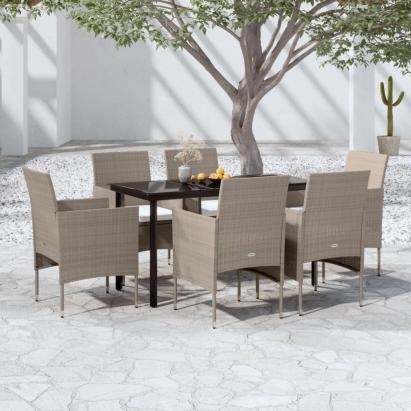 Set de masă pentru grădină, 5 piese, cu perne, bej și negru GartenMobel Dekor
