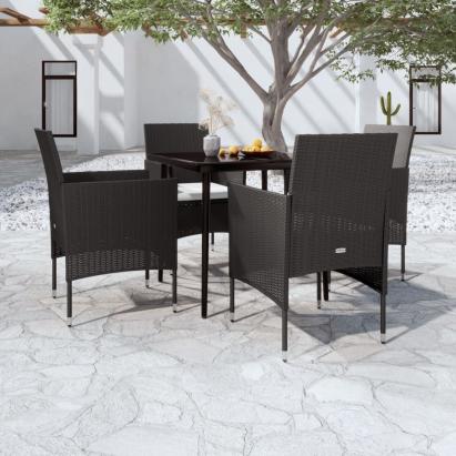 Set masă pentru grădină, 5 piese, cu perne, negru GartenMobel Dekor