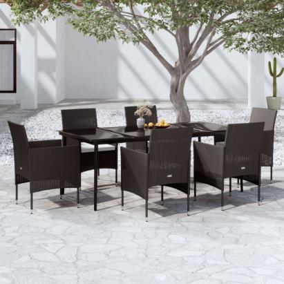 Set de masă pentru grădină, 7 piese, cu perne, negru GartenMobel Dekor