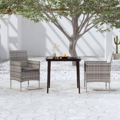 Set mobilier de grădină, cu perne, 3 piese, gri și negru GartenMobel Dekor