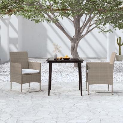 Set mobilier de grădină, cu perne, 3 piese, bej și negru GartenMobel Dekor