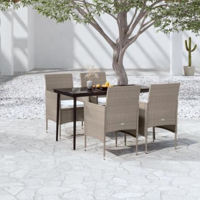 Set de masă pentru grădină, 5 piese, cu perne, bej și negru GartenMobel Dekor