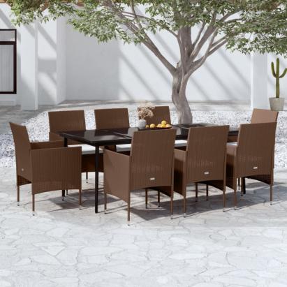 Set mobilier de grădină cu perne, 9 piese, maro și negru GartenMobel Dekor