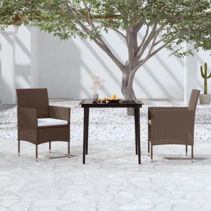 Set mobilier de grădină, cu perne, 3 piese, maro și negru GartenMobel Dekor