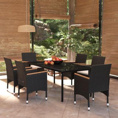 Set de masă pentru grădină, 7 piese, cu perne, negru GartenMobel Dekor
