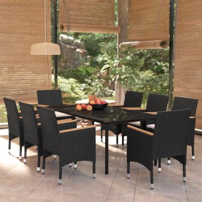 Set mobilier de grădină cu perne, 9 piese, negru GartenMobel Dekor