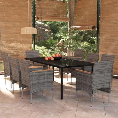 Set mobilier de grădină cu perne, 9 piese, gri și negru GartenMobel Dekor