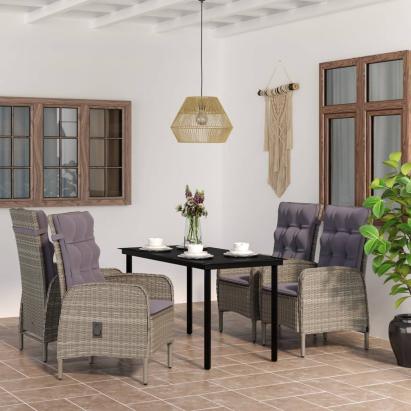 Set de servit masa pentru grădină, 5 piese, gri și negru GartenMobel Dekor