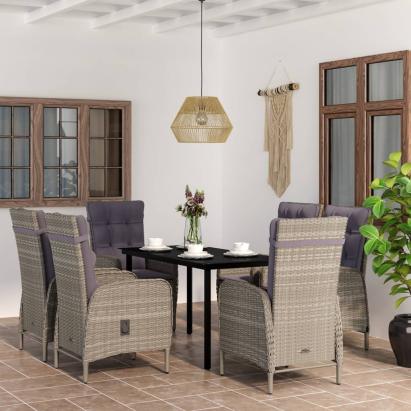 Set de servit masa pentru grădină, 7 piese, gri și negru GartenMobel Dekor