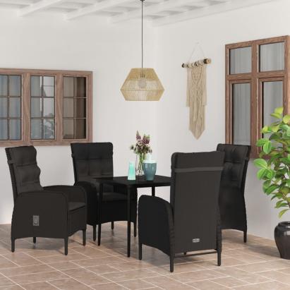 Set masă pentru grădină, 5 piese, cu perne, negru GartenMobel Dekor