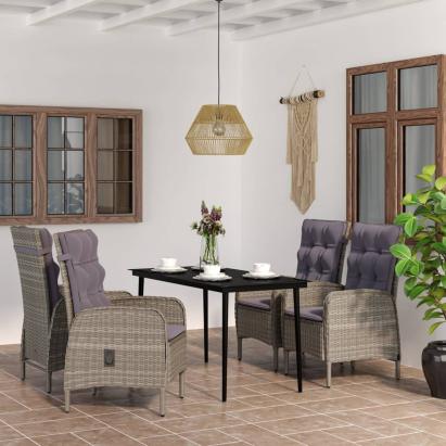 Set de servit masa pentru grădină, 5 piese, gri și negru GartenMobel Dekor