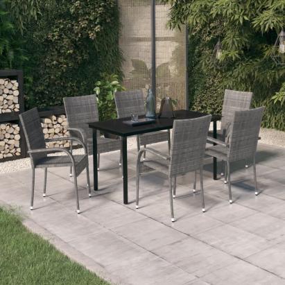 Set mobilier de grădină, 7 piese, gri și negru GartenMobel Dekor
