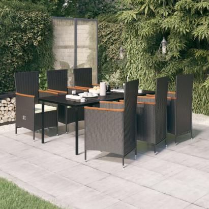 Set de masă pentru grădină, 7 piese, cu perne, negru GartenMobel Dekor