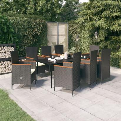 Set mobilier pentru grădină cu perne, 9 piese, negru GartenMobel Dekor