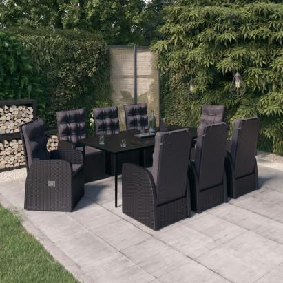 Set de mobilier pentru grădină, cu perne, 9 piese, negru GartenMobel Dekor