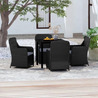 Set masă pentru grădină, 5 piese, cu perne, negru GartenMobel Dekor