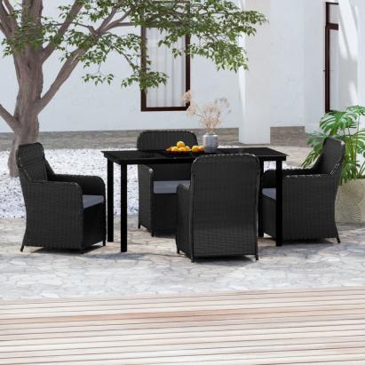 Set masă pentru grădină, 5 piese, cu perne, negru GartenMobel Dekor