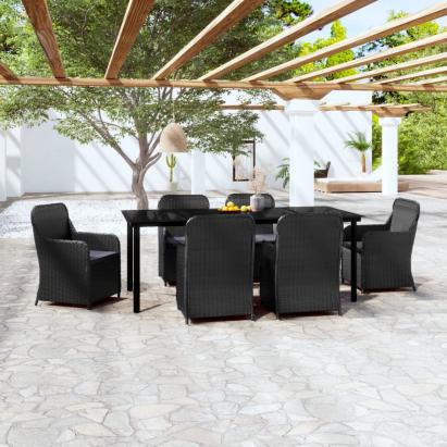 Set de masă pentru grădină, 7 piese, cu perne, negru GartenMobel Dekor