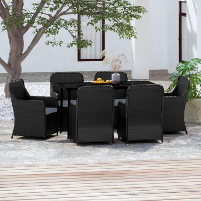 Set de masă pentru grădină, 7 piese, cu perne, negru GartenMobel Dekor