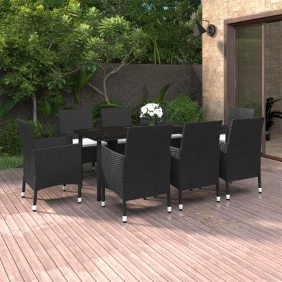 Set mobilier de grădină cu perne, 9 piese, poliratan și sticlă GartenMobel Dekor