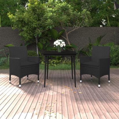 Set mobilier de grădină cu perne, 3 buc, poliratan și sticlă GartenMobel Dekor
