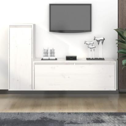 Comode TV, 2 buc., alb, lemn masiv de pin GartenMobel Dekor