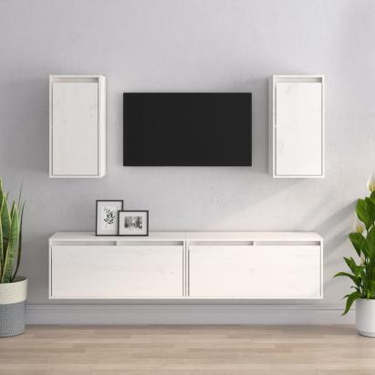 Comode TV, 4 buc., alb, lemn masiv de pin GartenMobel Dekor