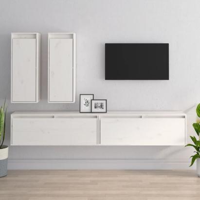 Comode TV, 4 buc., alb, lemn masiv de pin GartenMobel Dekor