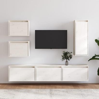 Comode TV, alb, 6 buc., lemn masiv de pin GartenMobel Dekor